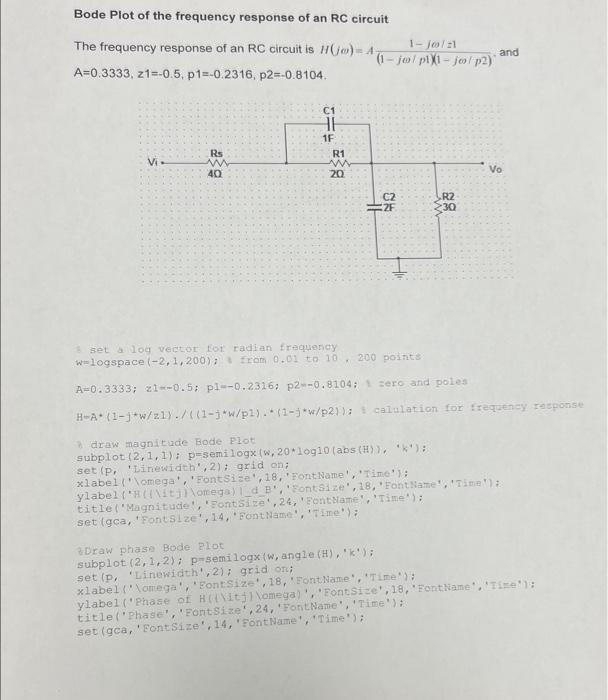 Solved Bode Plot of the frequency response of an RC circuit | Chegg.com