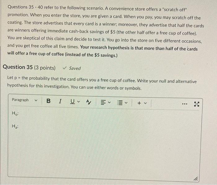 Solved Questions 35 - 40 Refer To The Following Scenario. A | Chegg.com