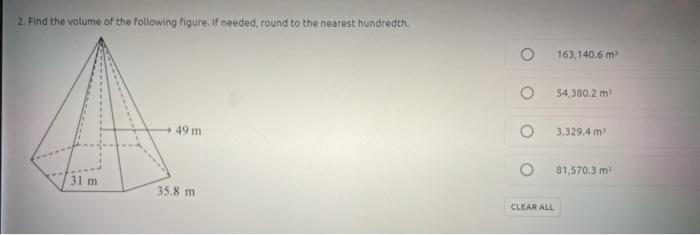 Solved 2. Find The Volume Of The Following Figure. If | Chegg.com