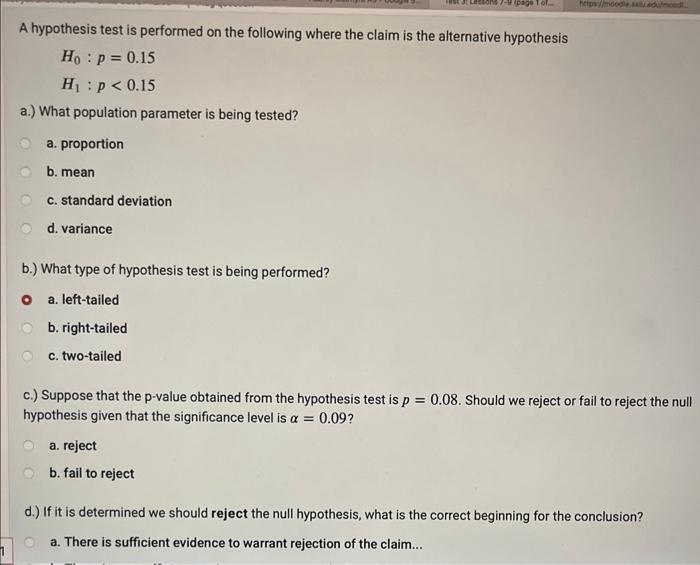 Solved A hypothesis test is performed on the following where | Chegg.com