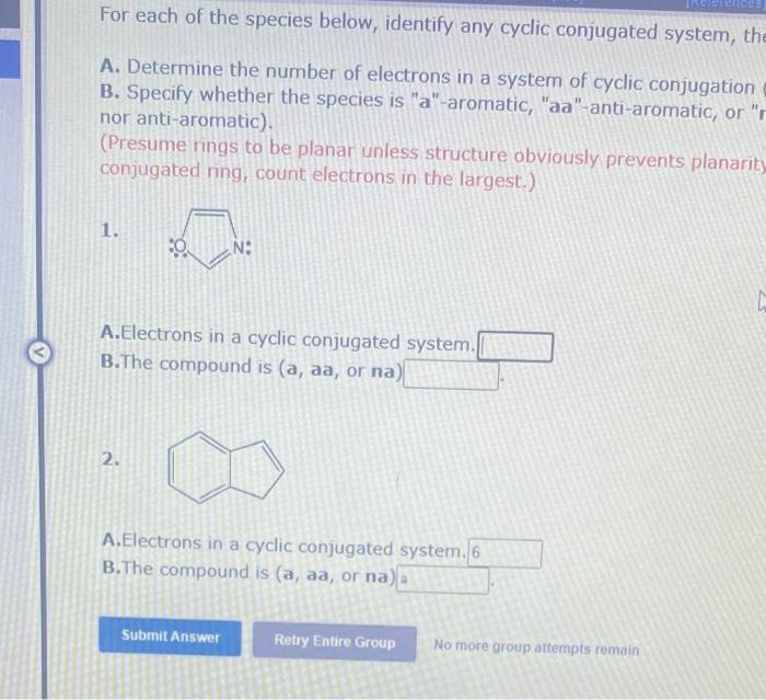 Solved For each of the species below, identify any cyclic | Chegg.com