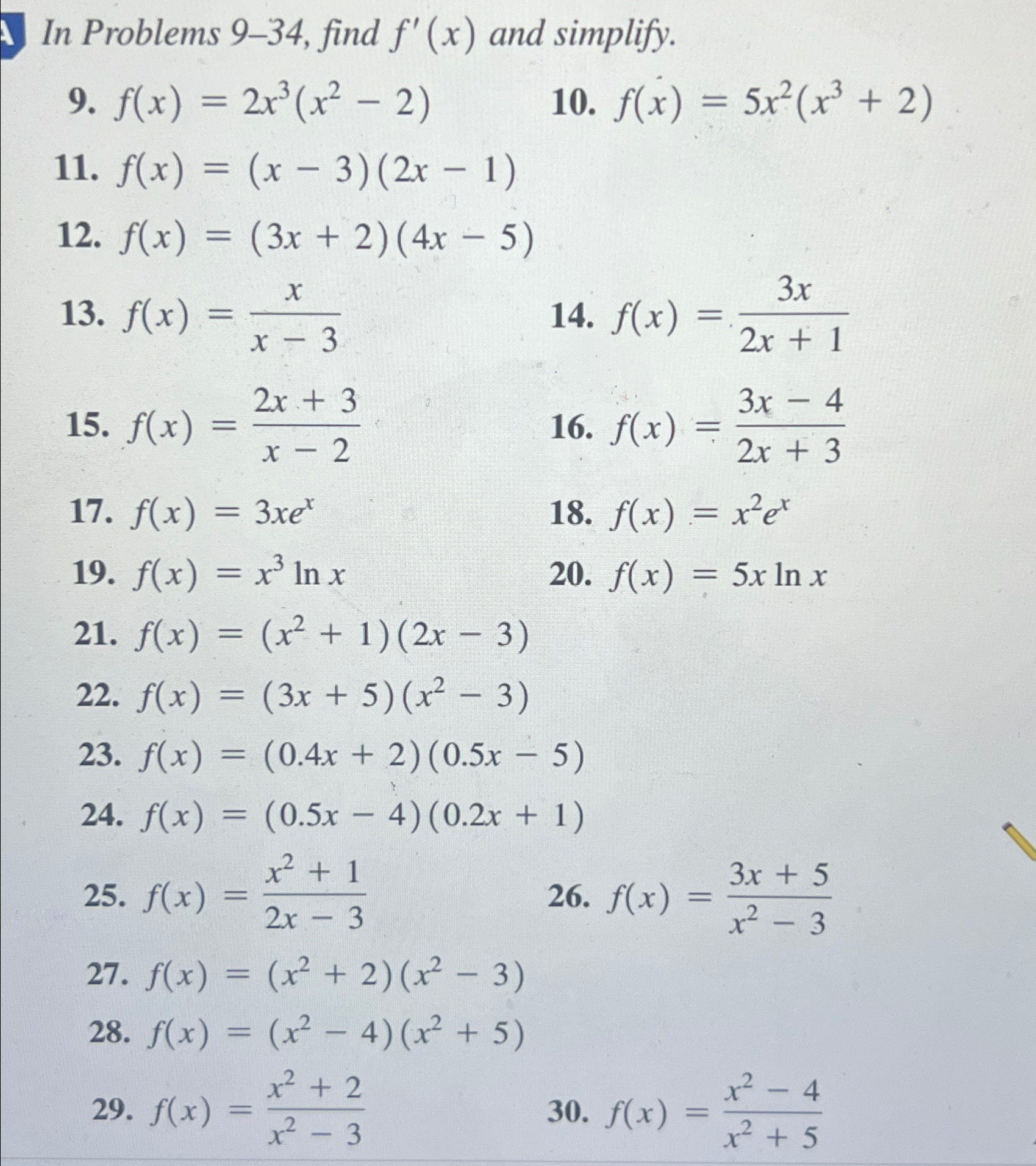 Solved In Problems 9-34, ﻿find f'(x) ﻿and | Chegg.com