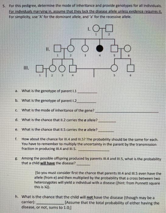 Solved 5. For this pedigree, determine the mode of | Chegg.com
