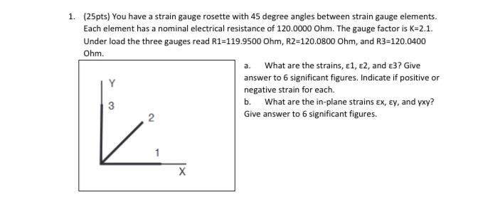 Solved (25pts) You have a strain gauge rosette with 45 | Chegg.com