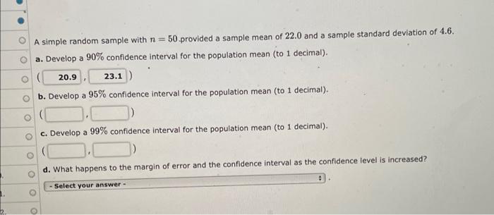 Solved A simple random sample with n=50 provided a sample | Chegg.com