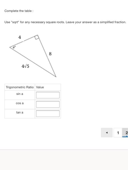Solved Complete the table : Use "sqrt" for any necessary | Chegg.com