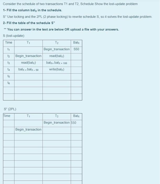 Solved Consider The Schedule Of Two Transactions T1 And T2 | Chegg.com