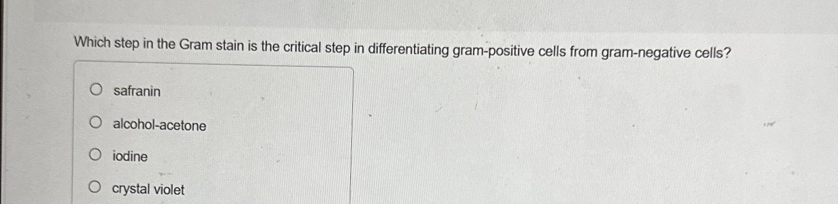 Solved Which step in the Gram stain is the critical step in | Chegg.com