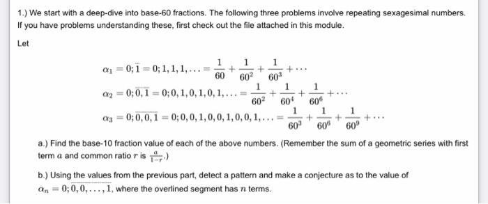 Solved 1.) We start with a deep-dive into base-60 fractions. | Chegg.com