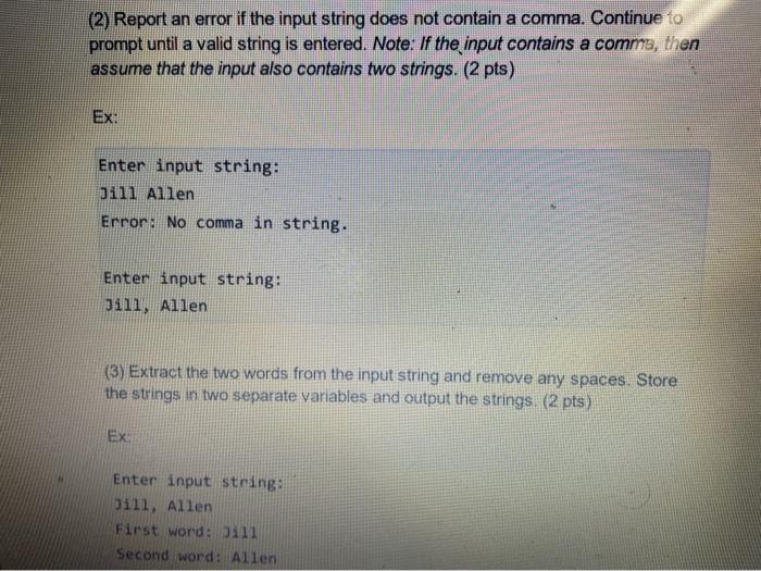 Solved (1) Prompt the user for a string that contains two | Chegg.com