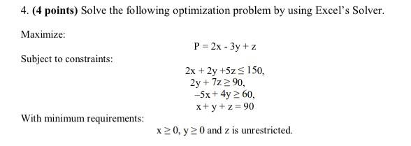 Solved 4. (4 points) Solve the following optimization | Chegg.com