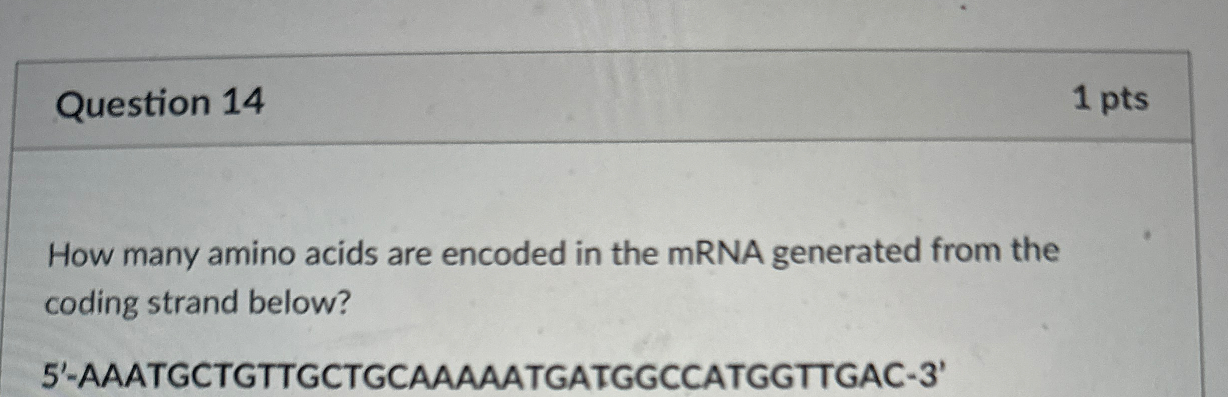 Solved Question 141 ﻿ptsHow many amino acids are encoded in | Chegg.com