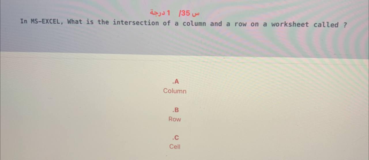 Solved 1 In MS EXCEL What is the intersection of a column Chegg