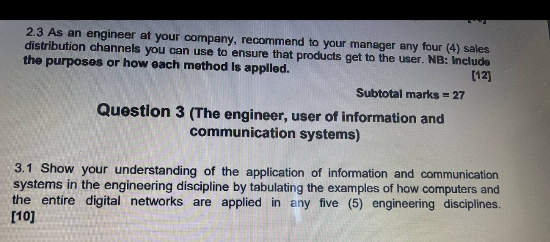 Solved 2.3 As an engineer at your company, recommend to your | Chegg.com