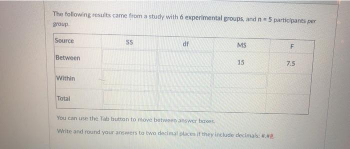 Solved The following results came from a study with 6 | Chegg.com