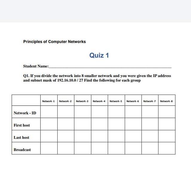 Solved Principles of Computer Networks Quiz 1 Student Name: | Chegg.com