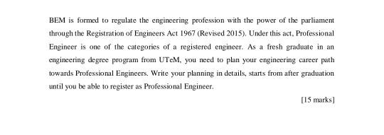 Bem Is Formed To Regulate The Engineering Profession Chegg Com