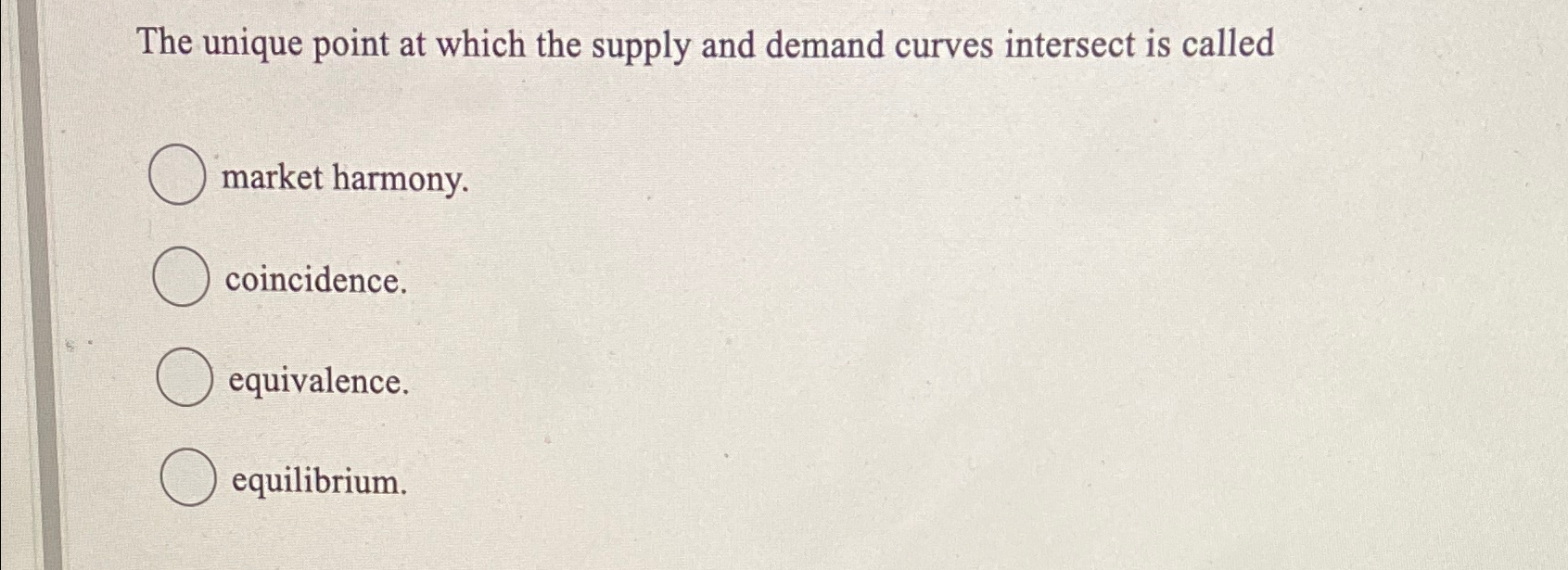 Solved The unique point at which the supply and demand | Chegg.com