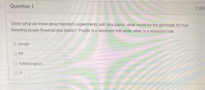 Question 1 Given what we know about Mendel's | Chegg.com