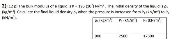 Solved 2) (12 P) The Bulk Modulus Of A Liquid Is | Chegg.com