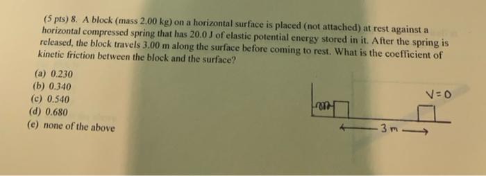 Solved (5 Pts) 8. A Block (mass 2.00 Kg) On A Horizontal | Chegg.com