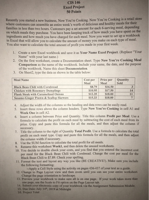 Solved CIS 146 Excel Project 50 Points Recently you started