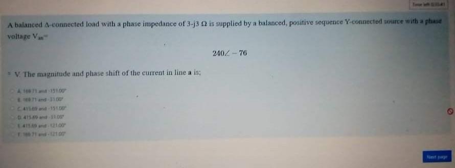 Solved A balanced a connected load with a phase impedance of | Chegg.com