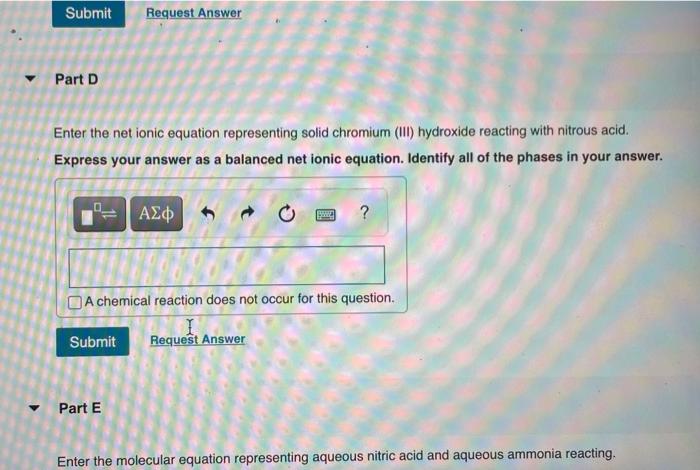 Solved Part A Write Balanced Molecular And Net Lonic Chegg Com