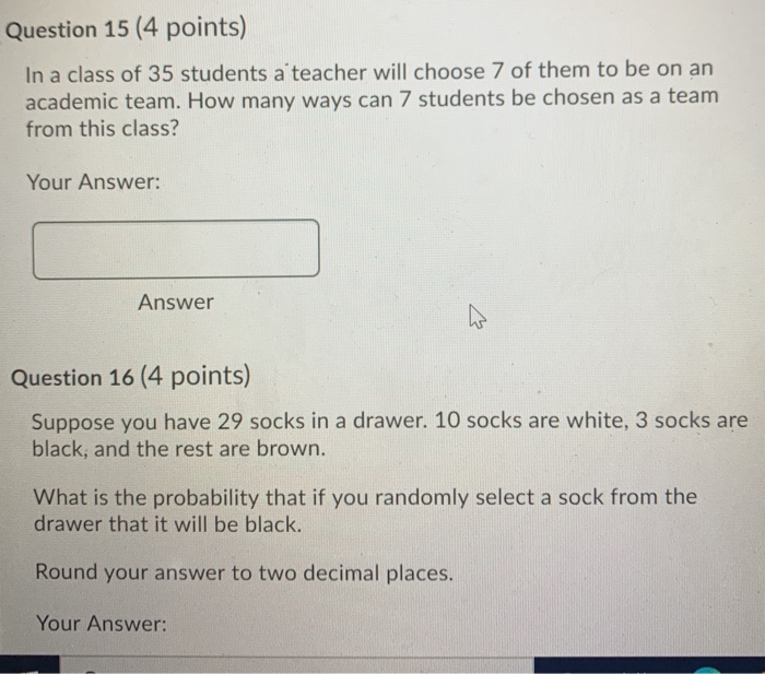 Solved Question 15 (4 points) In a class of 35 students a | Chegg.com