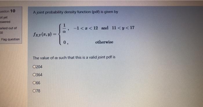 Solved uestion 10 A joint probability density function (pdf) | Chegg.com