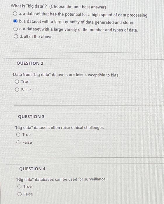 Solved What Is "big Data"? (Choose The One Best Answer) A. A | Chegg.com