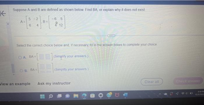 Solved Suppose A and B are defined as shown below. Find BA, | Chegg.com