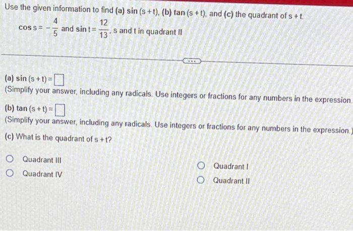 Solved Use the given information to find (a) | Chegg.com