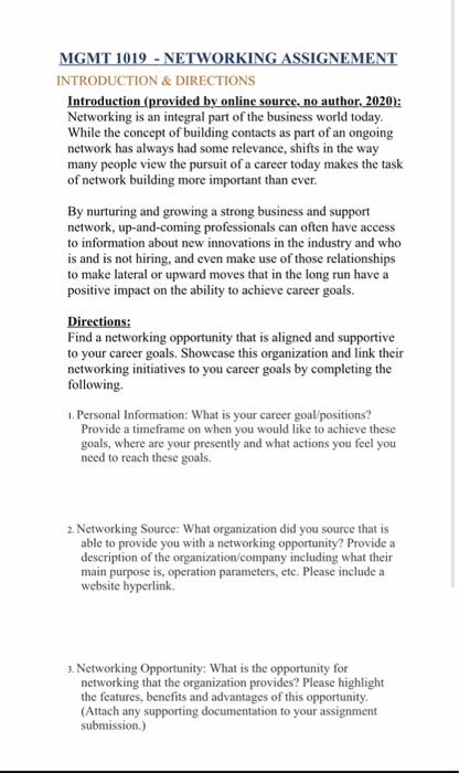 career networking assignment