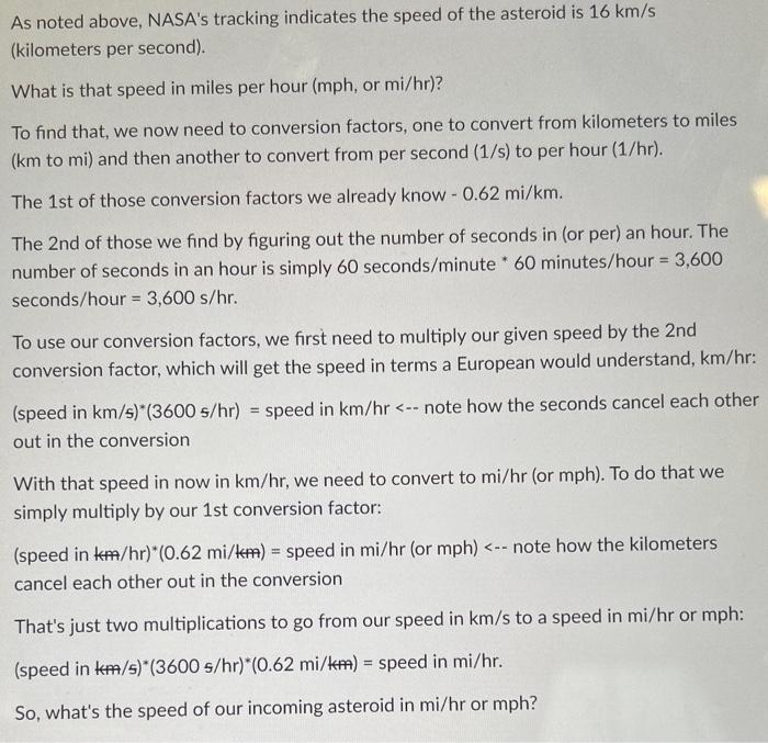 Solved As noted above NASA s tracking indicates the speed Chegg