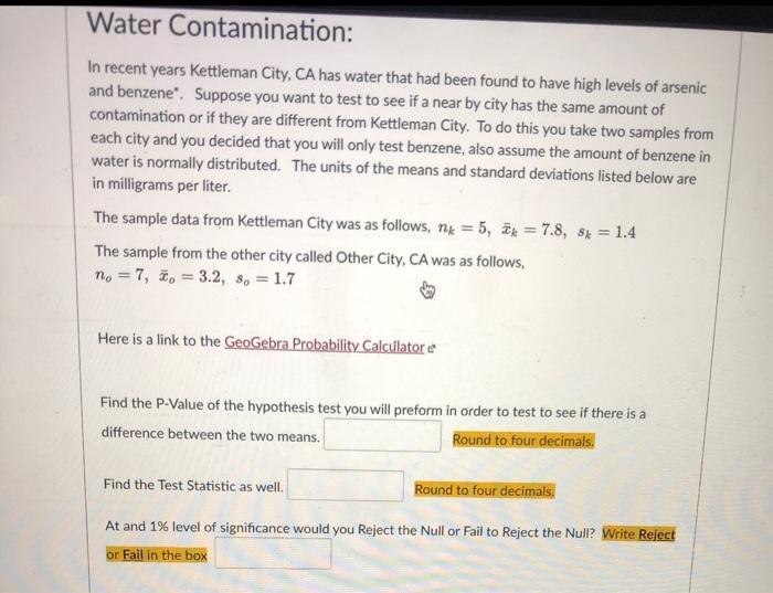 Solved Water Contamination In recent years Kettleman City,