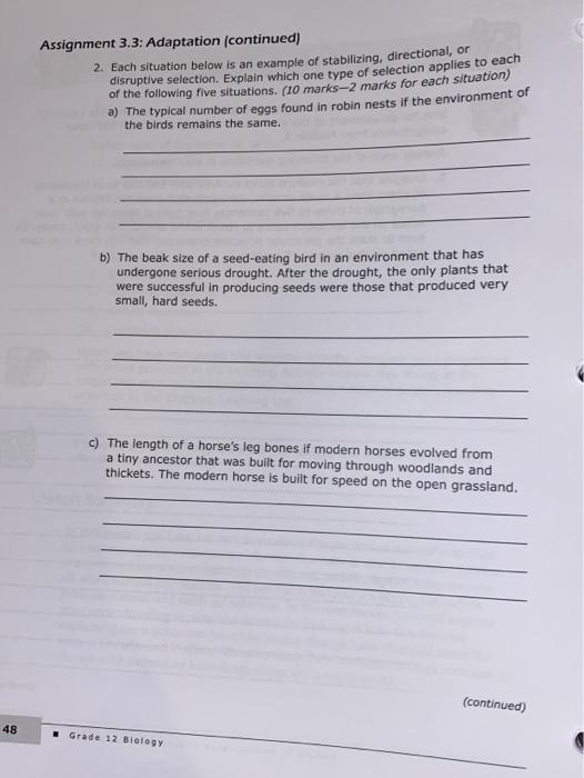 Solved Assignment 3.3: Adaptation continued) 2. Each | Chegg.com