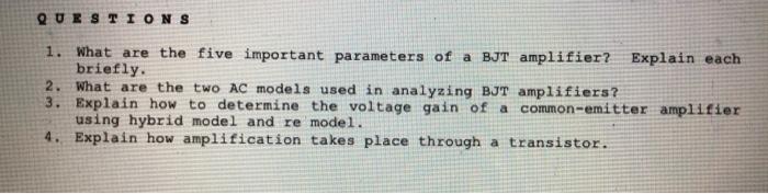 Solved QUESTIONS 1. What Are The Five Important Parameters | Chegg.com