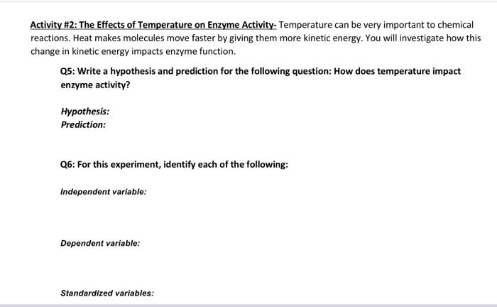 Solved Activity #2: The Effects of Temperature on Enzyme | Chegg.com