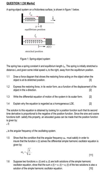 Solved QUESTION 1 [30 Marks] A spring-object system on a | Chegg.com
