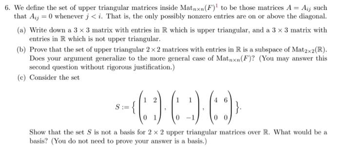 Solved We define the set of upper triangular matrices inside | Chegg.com