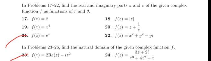 Solved In Problems 17−22, Find The Real And Imaginary Parts | Chegg.com