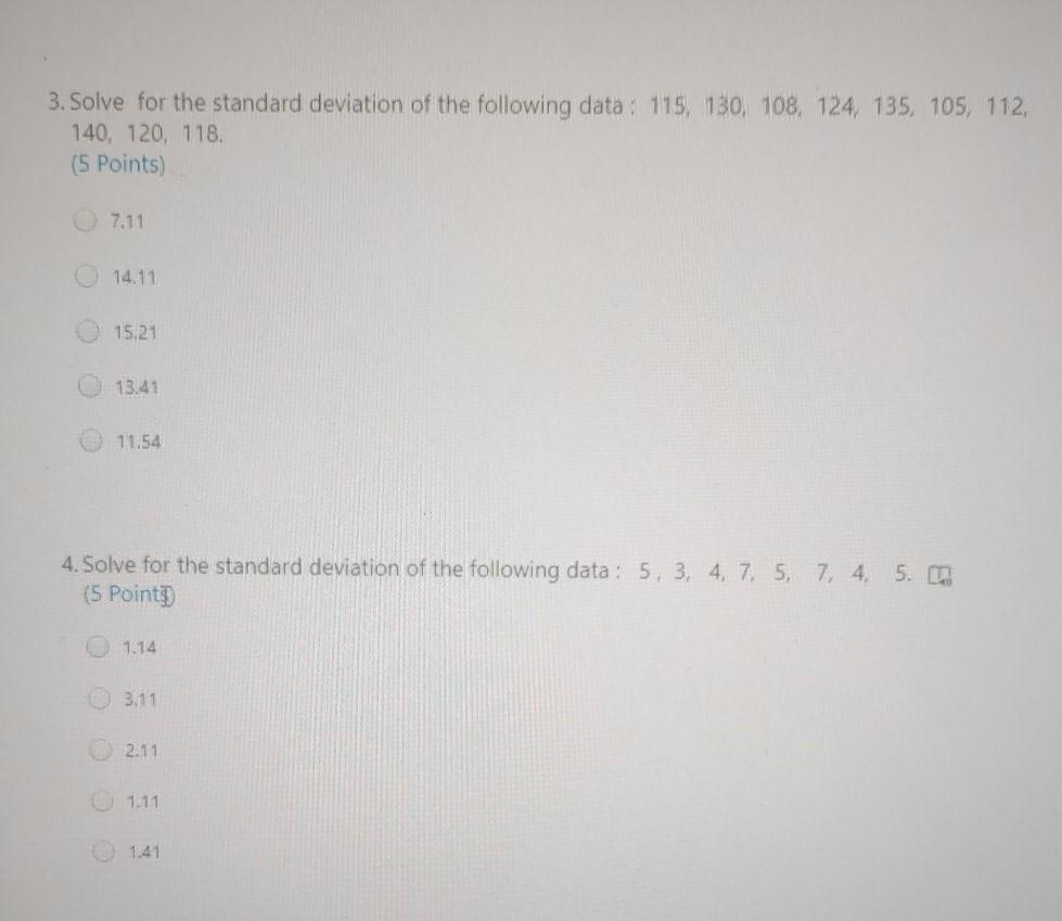 Solved 3. Solve for the standard deviation of the following | Chegg.com