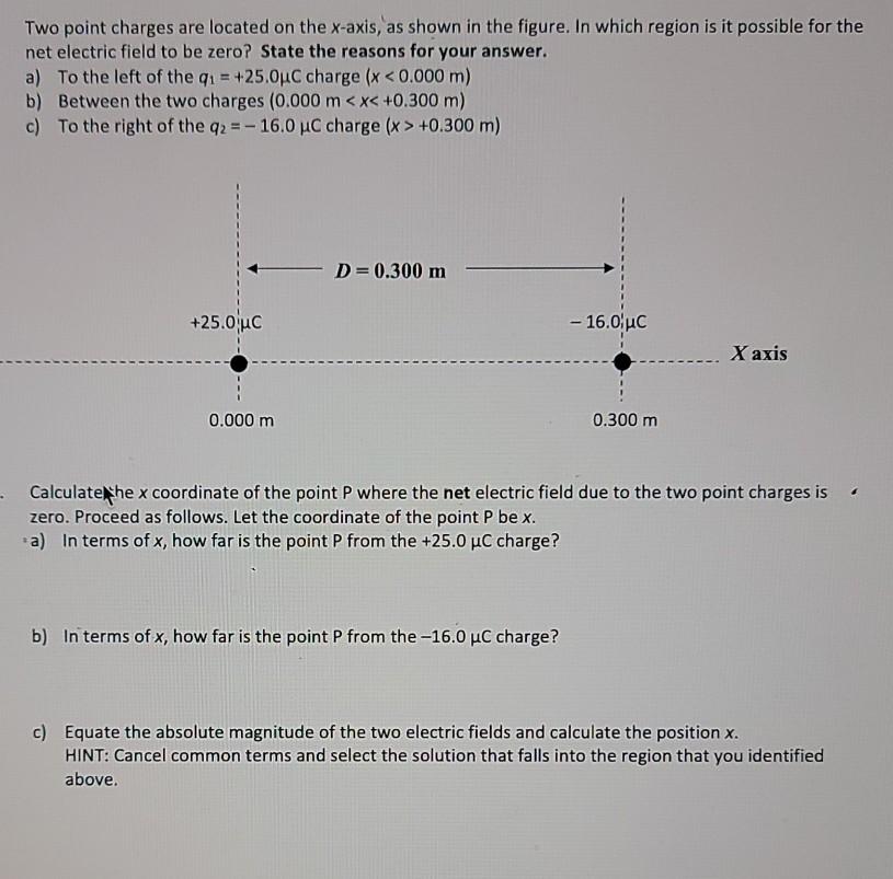 Solved Two point charges are located on the x-axis, as shown | Chegg.com