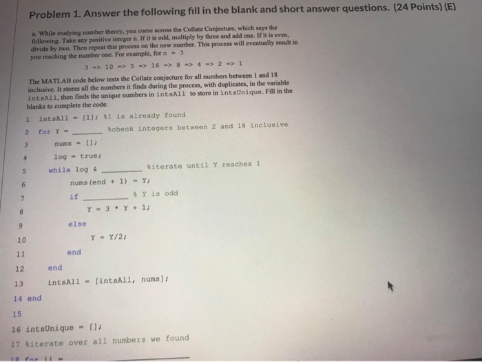 Solved Problem 1. Answer the following fill in the blank and | Chegg.com