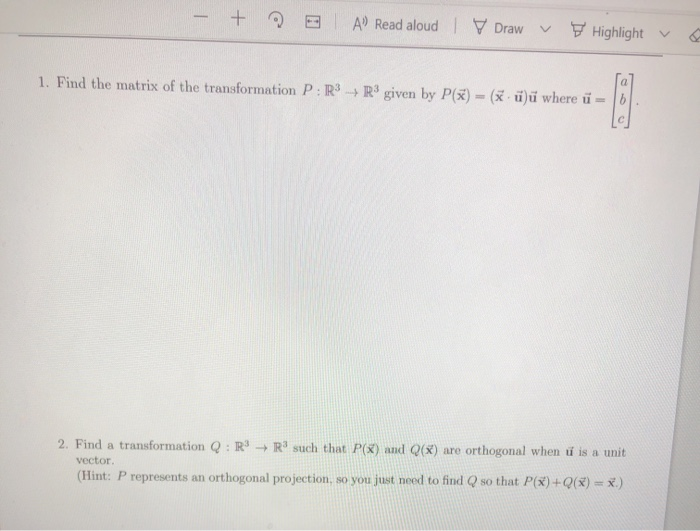 Solved A Read Aloud Draw Highlight 1 Find The Matrix O Chegg Com