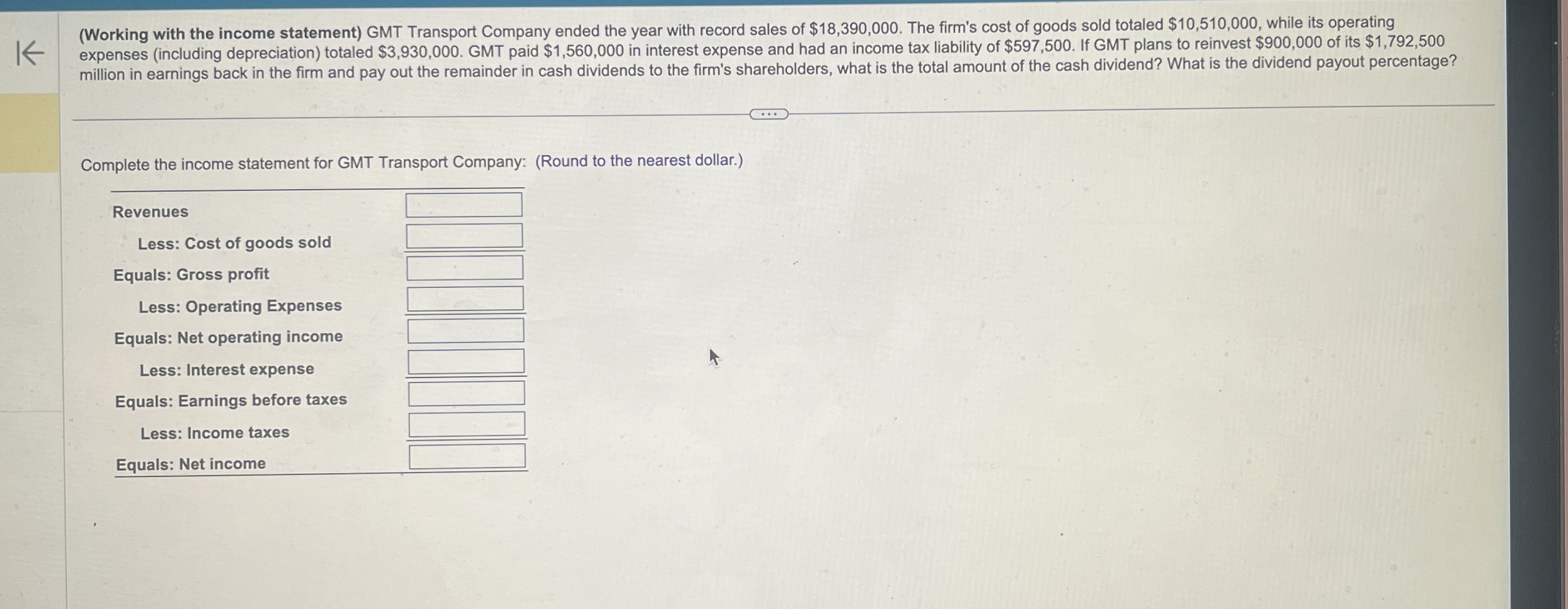 Solved (Working with the income statement) ﻿GMT Transport | Chegg.com
