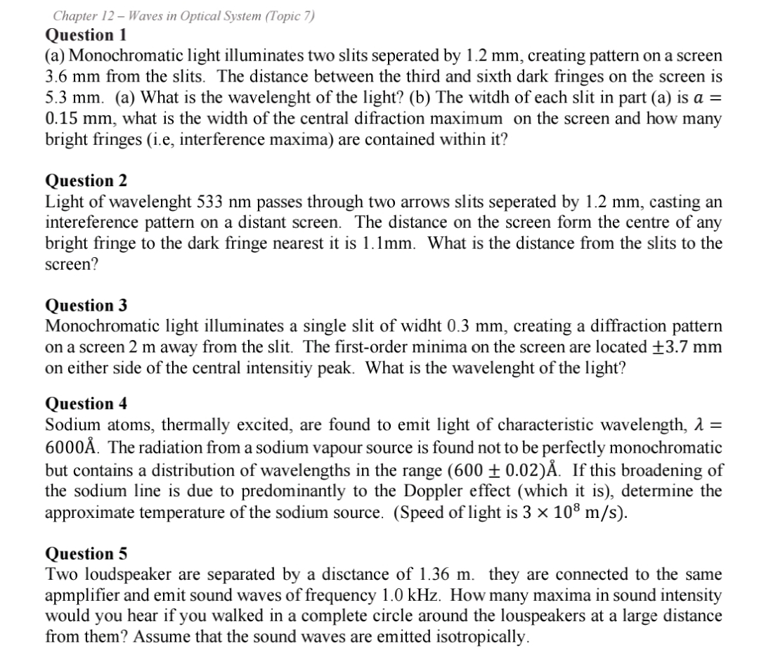 Solved Chapter 12 - ﻿Waves in Optical System (Topic | Chegg.com