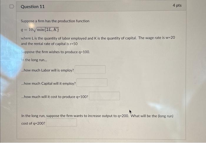Solved Suppose a firm has the production function | Chegg.com