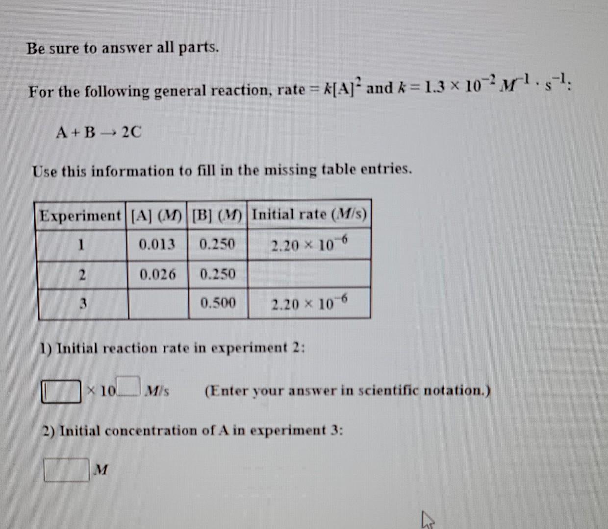 Solved Be sure to answer all parts. For the following | Chegg.com